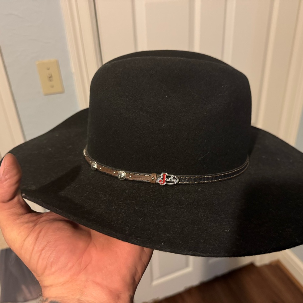 Justin Boots Black Felt Hat with Embellished Band